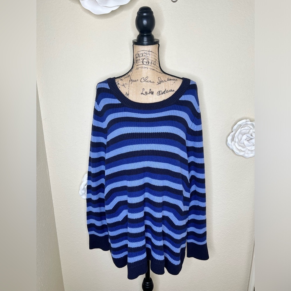 Lane Bryant Horizontal Stripes Multi Blue Color Oversized Sweater Sz 22/24